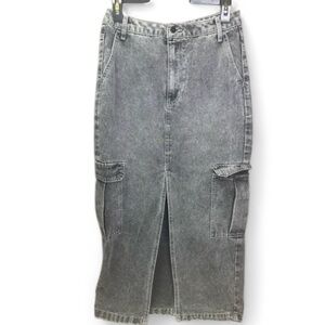Love, Fire Cargo Long Jean Skirt Women’s Size 7 Gray Acid Wash Denim